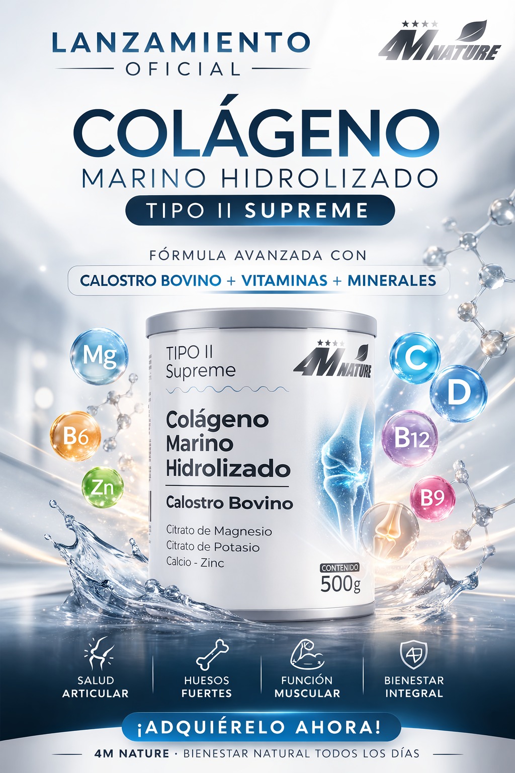 4M Nature · Colágeno marino hidrolizado + calostro bovino